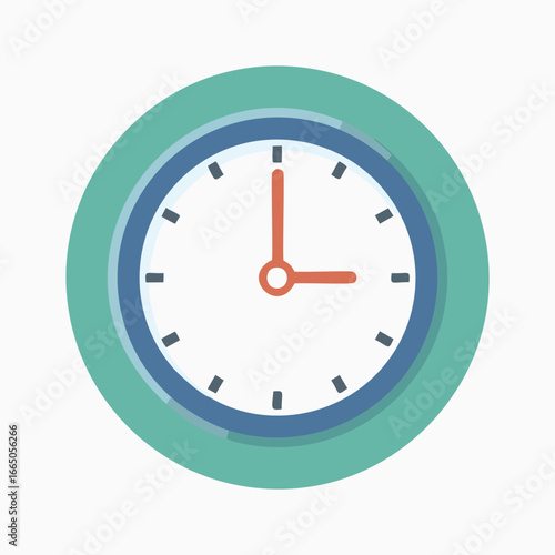 Round clock with orange hands and blue markings time analog