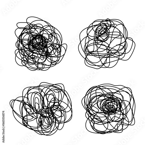 Tangled scribble flower logo icon sign Hand drawn ink sketch Decorative scrapbooking element Doodle abstract design Fashion print for clothes greeting invitation card flyer banner poster cover book ad