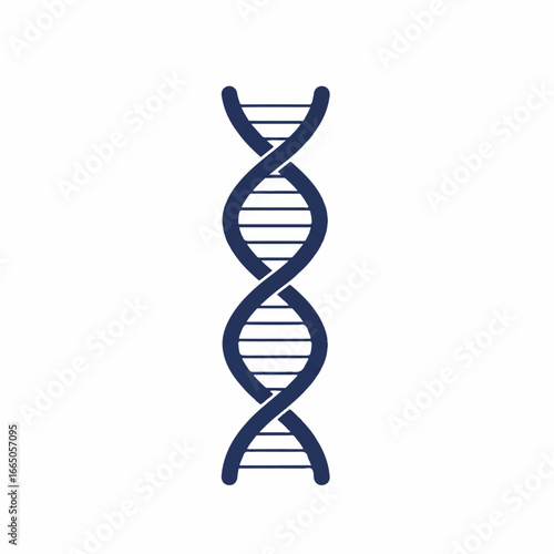 A stylized double helix DNA structure, rendered as a 2D flat vector illustration with minimalist clean lines, powerfully represents genetic research on a clean white background.