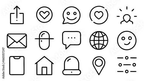 Various social media icons and symbols communication engagement