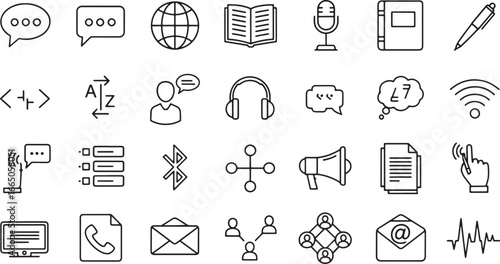 Communication & Networking Icons A Diverse Collection of Line Art Graphics