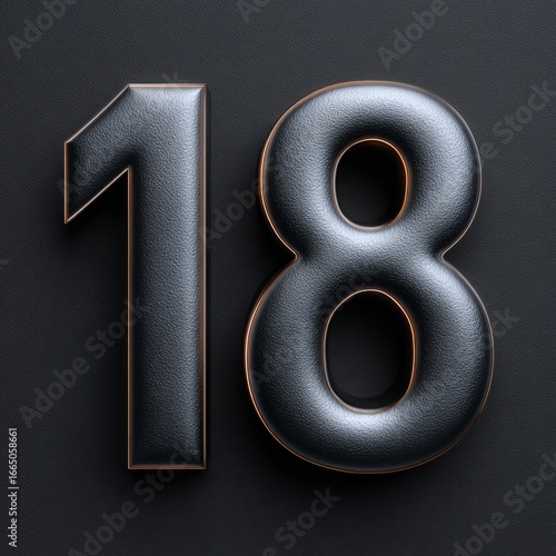 Elegant black textured number eighteen with a glowing outline for modern design purposes
