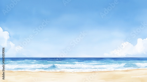 Wallpaper Mural Serene beach scene featuring clear blue sky, gentle waves, and soft sandy shore evokes sense of tranquility and relaxation Torontodigital.ca