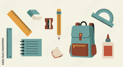 Back to school supplies and stationery for students of all ages laid out