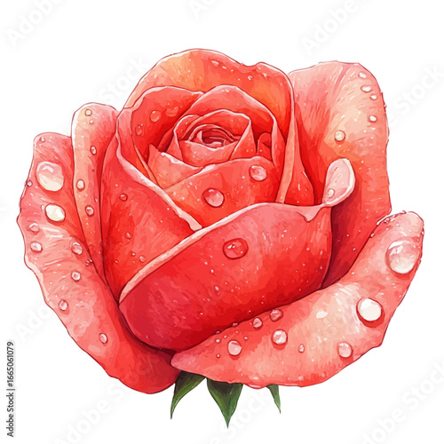 Raindrops On Petals, watercolor painting vector, isolated on a white background.