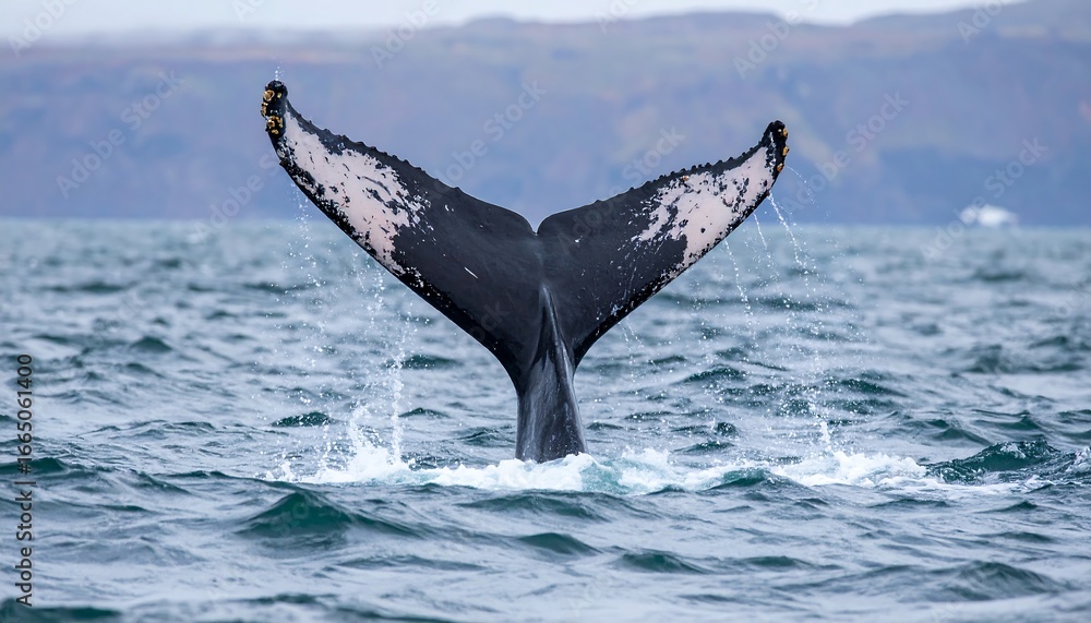 Fototapeta premium Humpback Whale Fluke Emerging Ocean Surface
