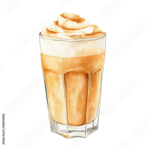 Pumpkin Spice Latte, watercolor painting vector, isolated on a white background.