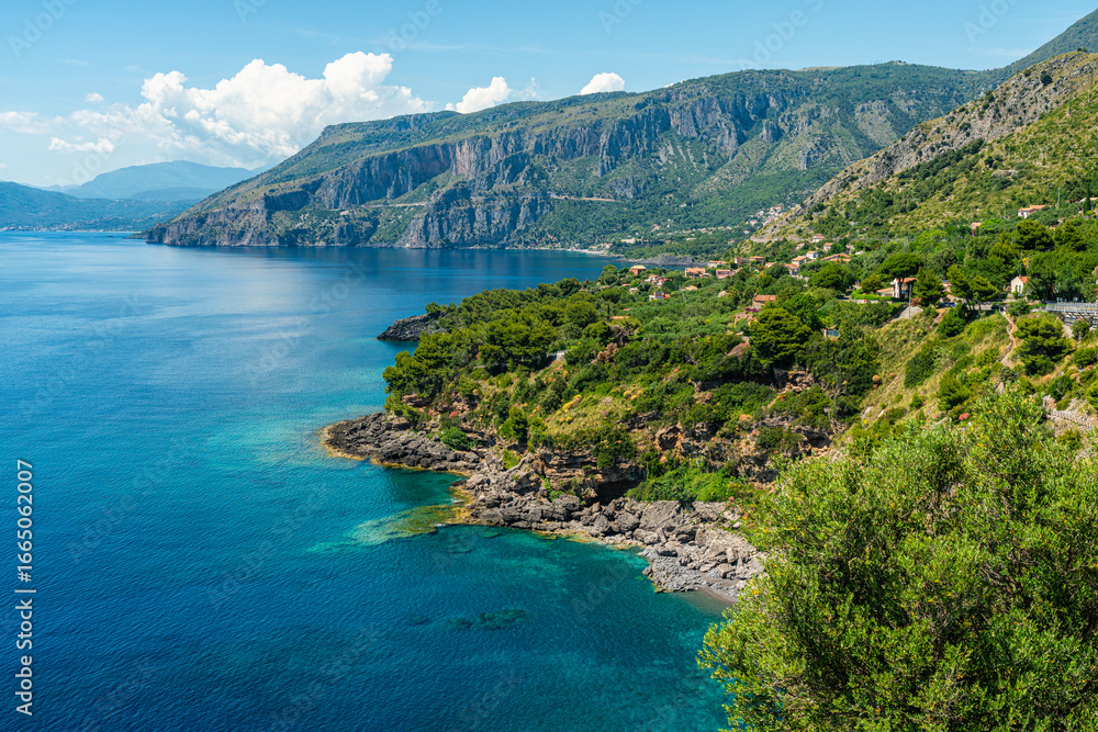 Naklejka premium Scenic panoramic coastal view near Maratea, in the Basilicata region of Italy.