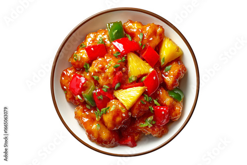 Delicious sweet and sour chicken with pineapple isolated on transparent background