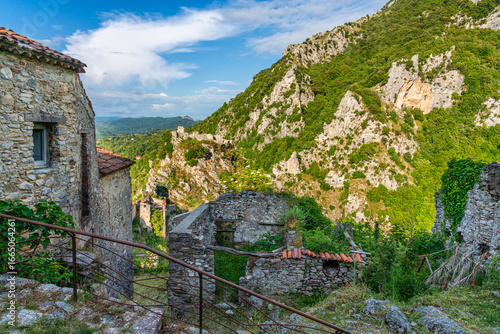 Fototapeta Naklejka Na Ścianę i Meble -  Ruins of the medieval village of San Severino da Centola. Near Palinuro, Cilento, Campania, Italy.