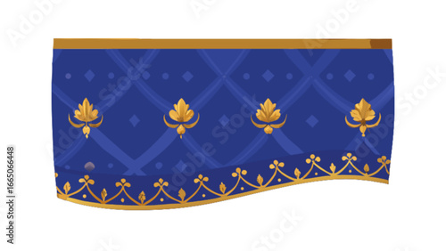 Decorative royal blue and gold valance window treatment design for home decor and interior design ideas