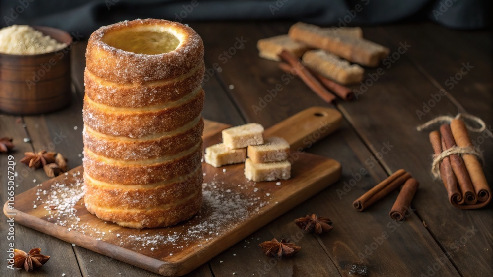 Fototapeta premium Kurtoskalacs Chimney Cake Hungarian spiral pastry