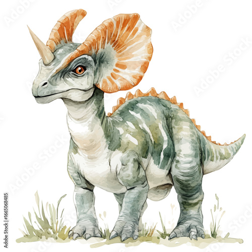 watercolor of Parasaurolophus, vector, isolated on a white background.
