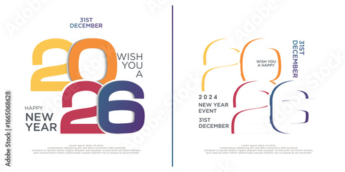 Happy new year 2026. With illustration of colorful cut out numbers. Premium vector design. Unique and rare number concept of 2026.
