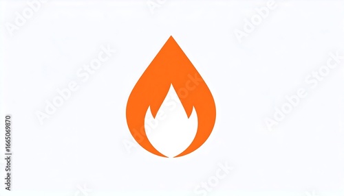 Orange flame in a teardrop shape on white background.  Simple, graphic icon