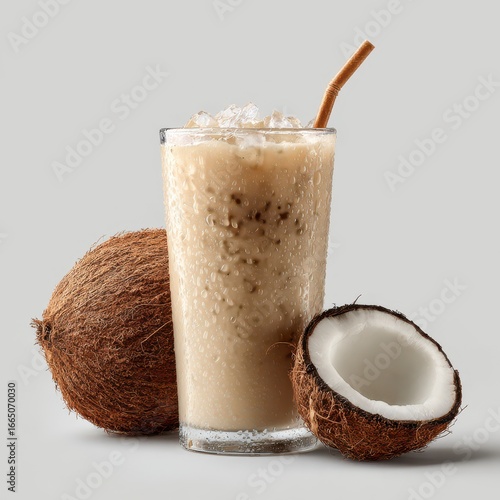 Iced Coconut Drink Studio Shot, Refreshing Summer Beverage