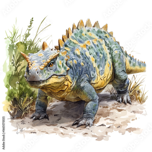 watercolor vector of Pachycephalosaurus, isolated on a white background.