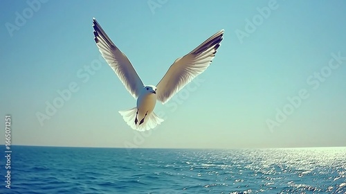 Seagull soaring above the ocean