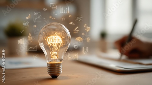 Innovative learning concepts illustrated with a glowing light bulb and digital graphics