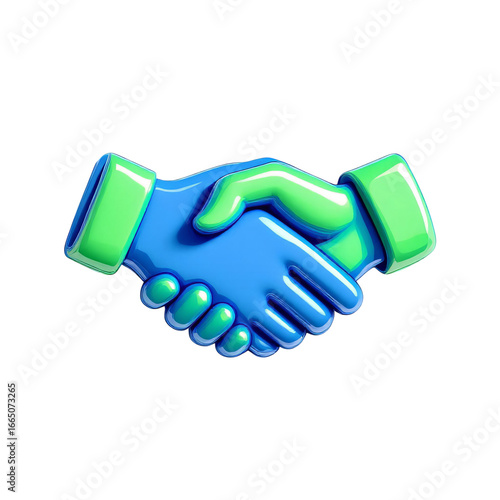 Blue and green handshake icon isolated on transparent background for business deal