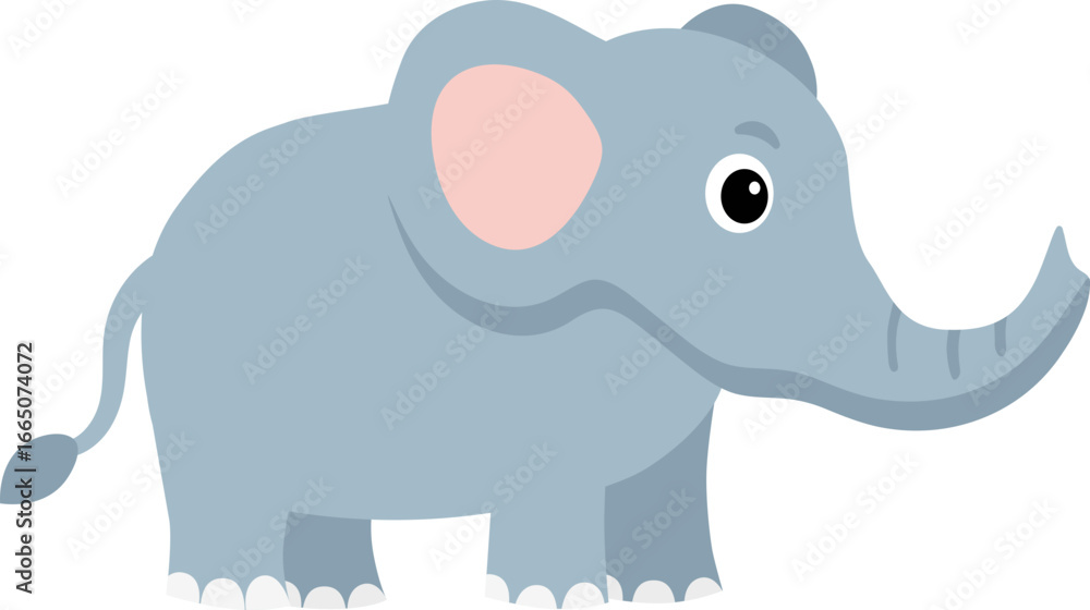 Fototapeta premium Cute elephant in simple cartoon childish style