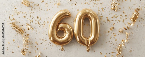 The 60 gold balloons celebrating a glamorous sixtieth birthday party scene