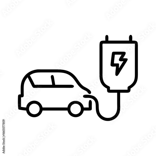 Electric car charging at station with power symbol  