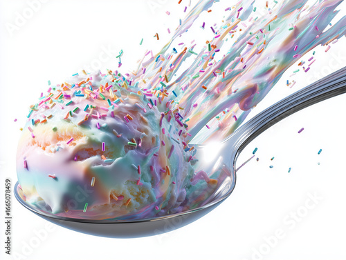 cotton candy and sprinkles ice cream isolated on white background