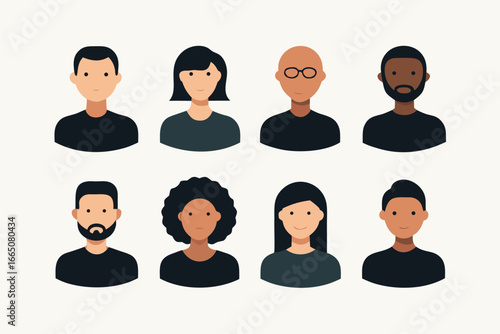 Diverse Group of People Flat Avatars with Various Hairstyles and Skin Tones