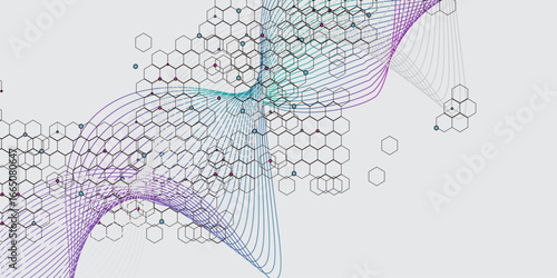 Minimalist simple background with wavy lines. Abstract tech digital future shapes vector background. Technology 3d, Connected lines and dots, wave flow, molecules, DNA. Medical background .