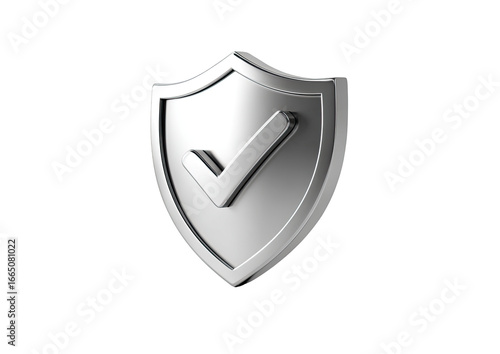 Metallic shield icon with a large checkmark