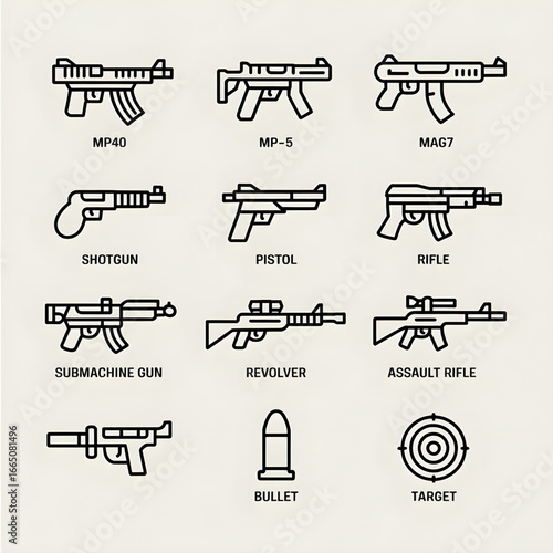 Weapon Collection Line Art Icons