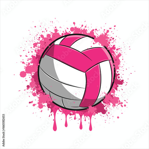 Pink Volleyball with Paint Splash Illustration