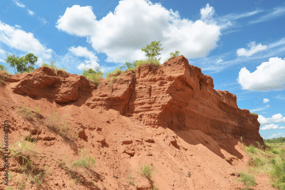Fototapeta premium Bauxite ore being mined from the earth, with its reddish-brown appearance and distinct layers
