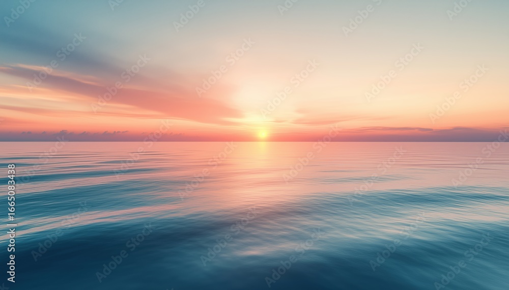 Obraz premium Tranquil Beach Sunrise: Serene Seascape With Abstract Sky And Ocean Panorama Capturing Nature'S Beauty, Peace, And Freedom