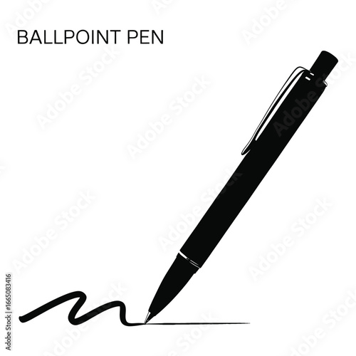 Elegant Ballpoint Pen in Black and White Drawing a Line Illustration for Office Supplies