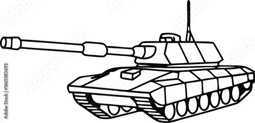 Military Tank Outline: A stark black and white outline of a formidable military tank. The precision of this illustration conveys strength, power, and the strategic nature of warfare.
