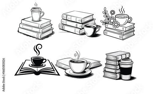 coffee and book clipart sublimation vector design