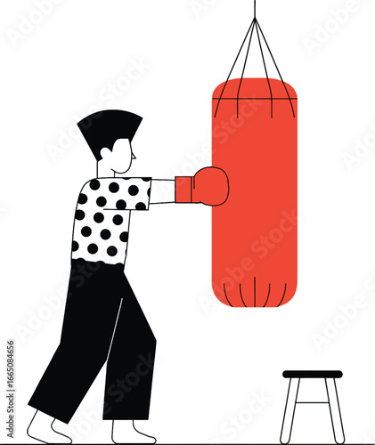 Person boxing with a punching bag for fitness training.