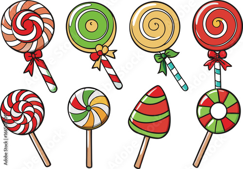 Vector art of assortment of festive lollipops and candies in various designs