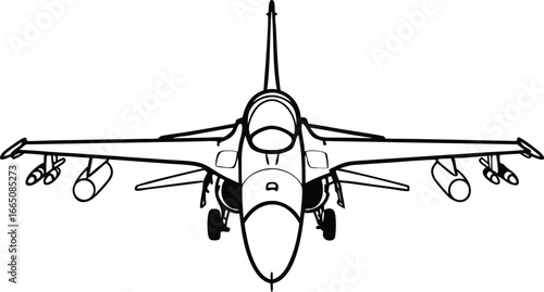 Fighter Jet Silhouetted: A high-angle, graphic rendering of a modern fighter jet, ready for flight, showcases its sleek design and powerful presence.