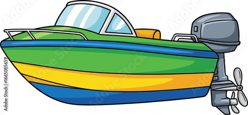 Colorful Cartoon Green Yellow Motorboat Vector

