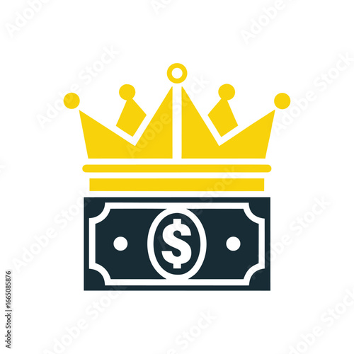 Yellow Crown on Dark Blue Dollar Bill with White Dollar Sign money currency 1