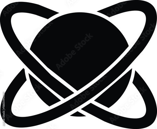Black and White Atom Symbol with Interlocking Rings Design.