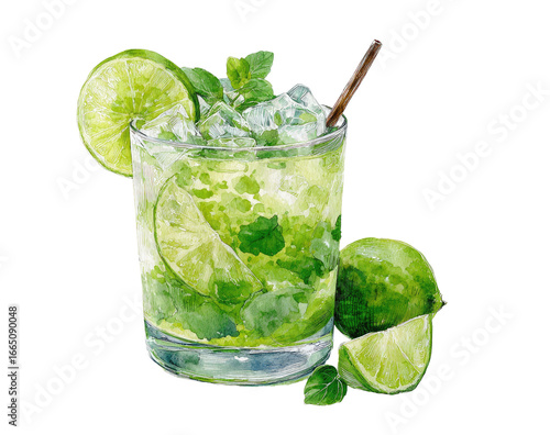 Watercolor illustration of a Mojito (3)