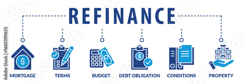 Vector illustration of refinance. Refinancing is the replacement of an existing debt obligation with another debt obligation under different terms