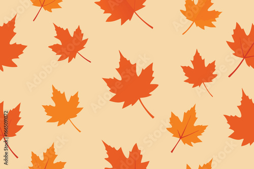 Autumnal Pattern Orange Maple Leaves Scattered on a Pale Beige Background for Fall Design