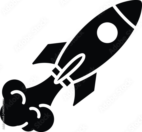 Black Rocket Ship Launching with Smoke Trail Illustration.