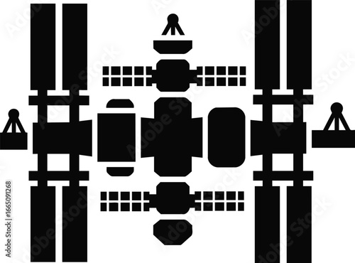 Black Silhouette of a Complex Space Station Design.