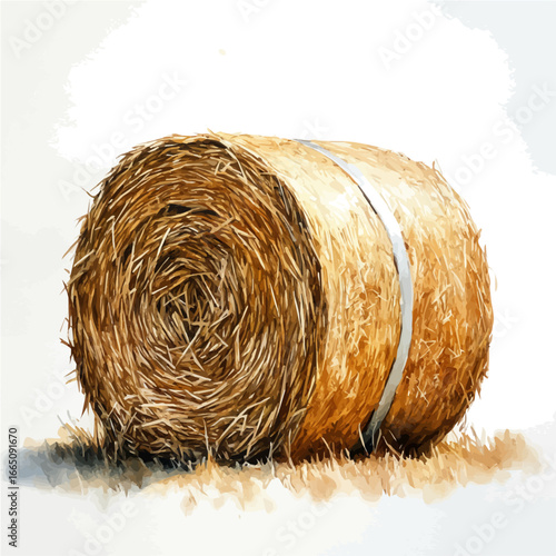 Hay Bale Rustic Farm, watercolor vector, isolated on a white background.